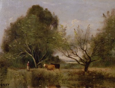 牛のいる風景 作： Jean Baptiste Camille Corot